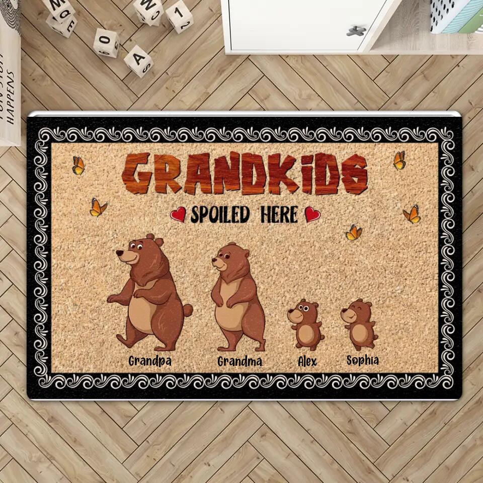 Grandkids Spoiled Here - Bear Family - Personalized Name - Custom Nicknames - Doormat - Gift for Mom Dad Grandma Grandpa Daughter Son Grandchilds - 302ICNLNRR115