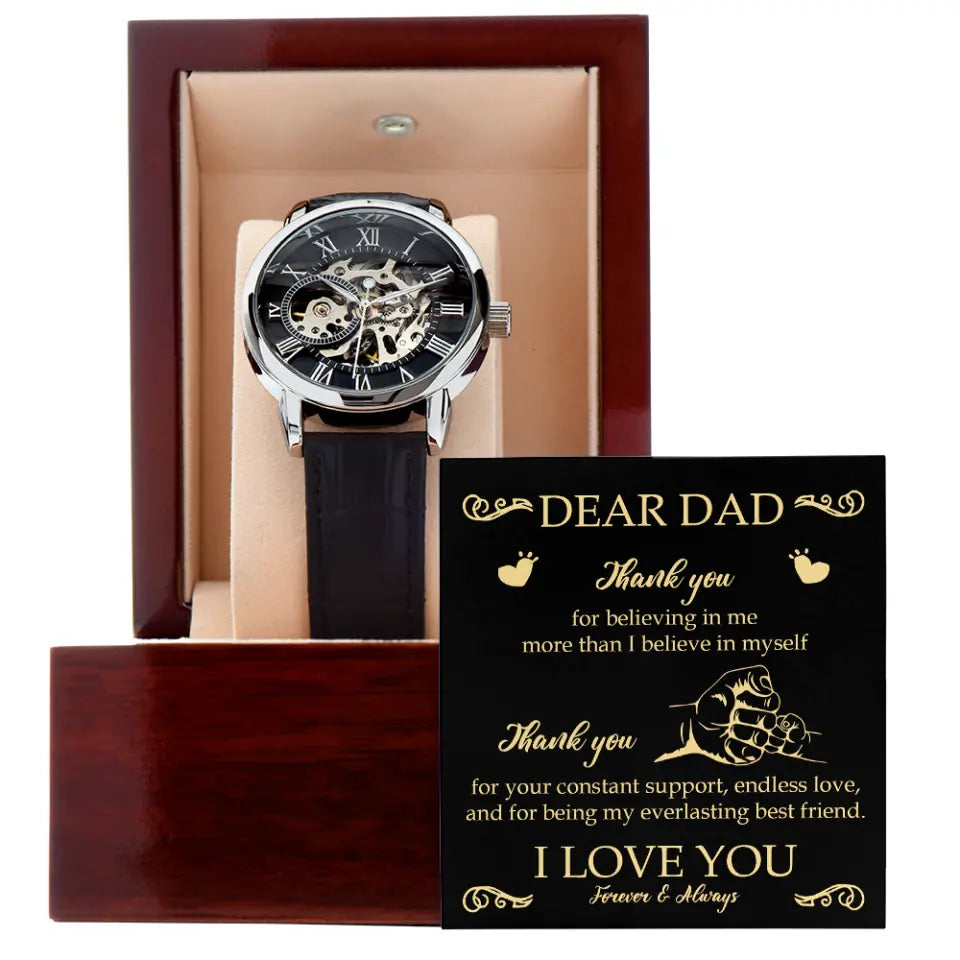 Dear Dad Thank You for Believing in Me More Than I Believe in Myself - Dad Hand and Kid Hand - Lovely Message for Daddy from Daughter Son - Men&#39;s Watch - Birthday Gift for Dad - Father&#39;s Day Gift - 302ICNVSWA142