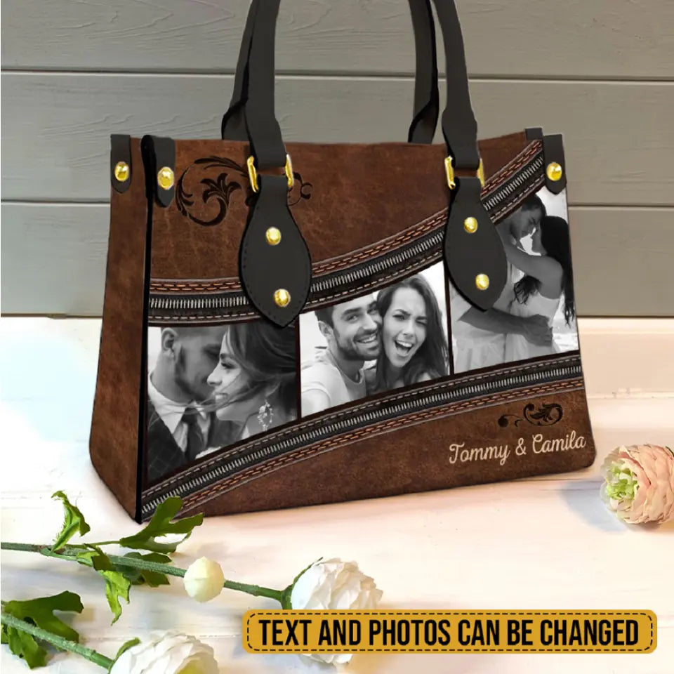 Couple in Wedding/Special Day Anniversary - Leather Handbag - Women&#39;s Bag - Personalized Photo &amp; Names - Custom Nickname - Anniversary Gift - Wedding Gift - Valentine Gift for Her - 302ICNBNLB120