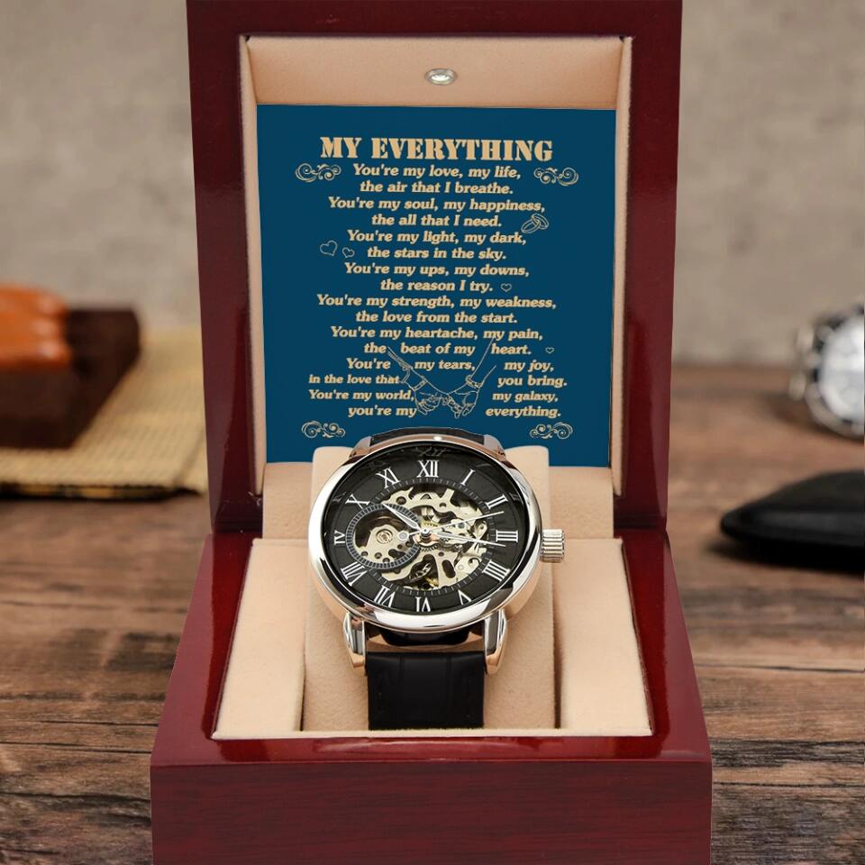Personalized Valentine Gifts - My Everything You're My Love Love Message For Him Custom Openwork Watch Anniversary Gift