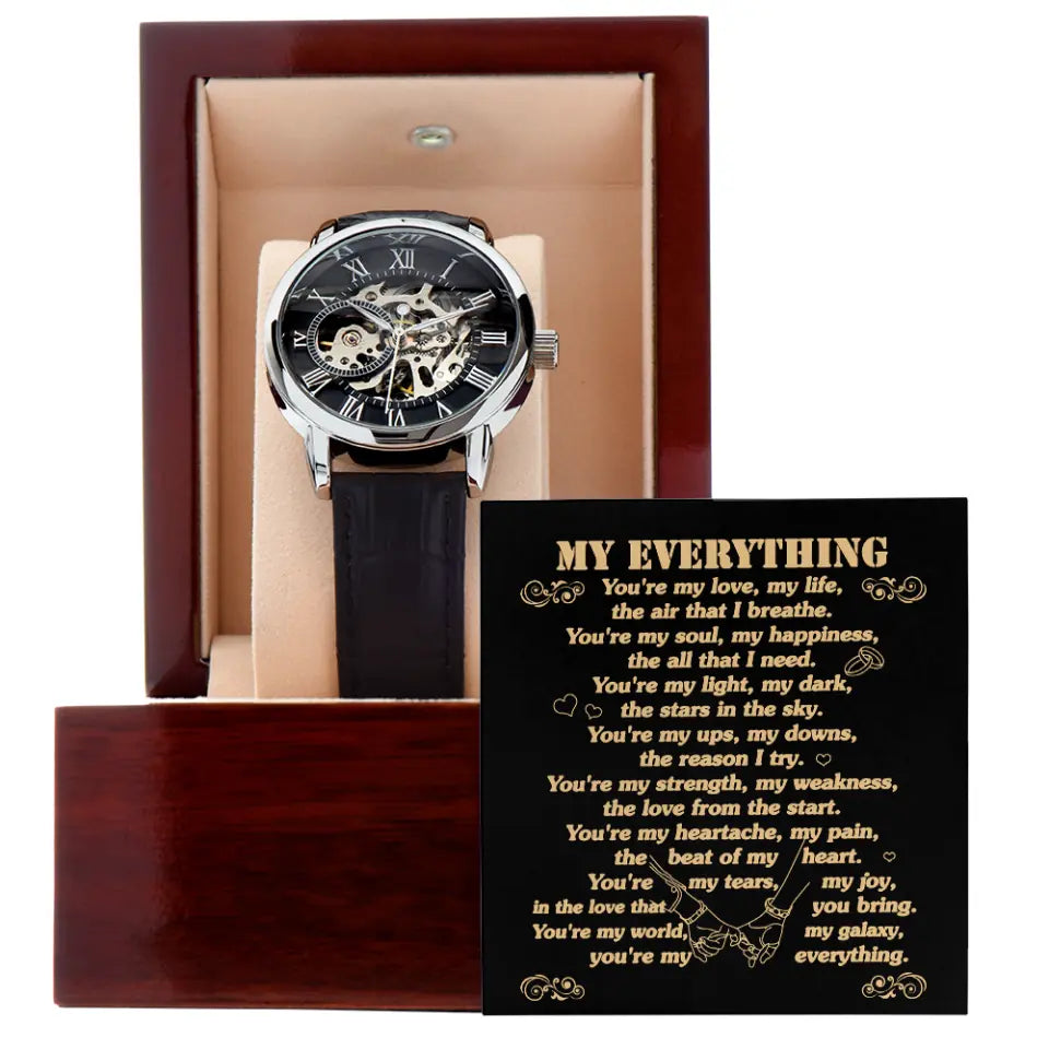My Everything You&#39;re My Love My Life You&#39;re My World You&#39;re My Soul - Couple Hand in Hand with Quote - Men&#39;s Watch - Men&#39;s Jewelry - Anniversary Gift for Her Him - Valentine Gift - 302ICNVSWA141