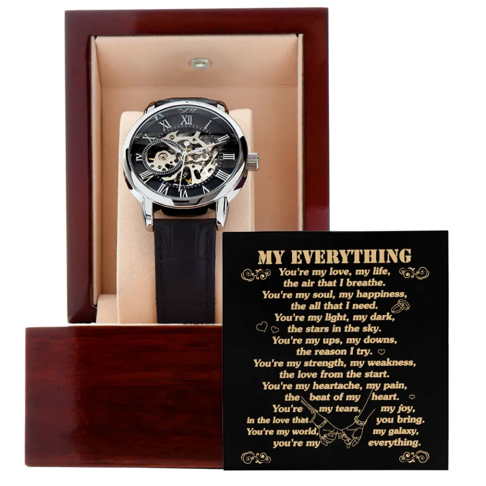 Personalized Valentine Gifts - My Everything You're My Love Love Message For Him Custom Openwork Watch Anniversary Gift