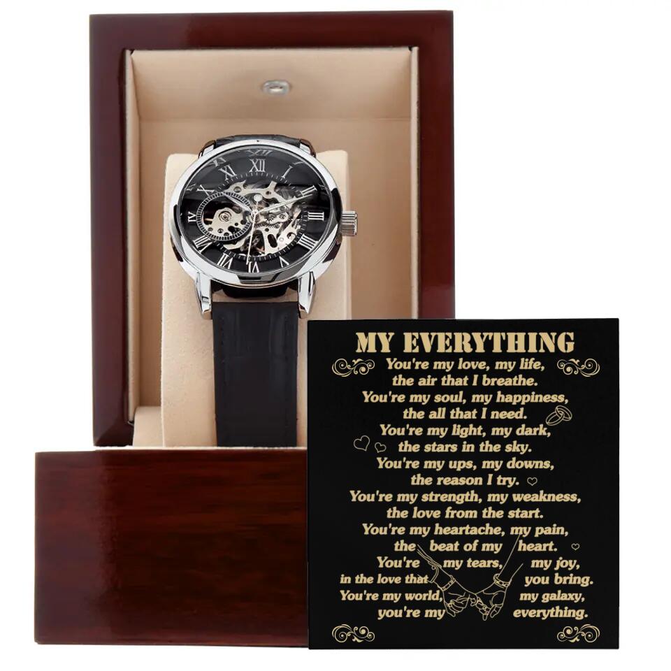 Personalized Valentine Gifts - My Everything You're My Love Love Message For Him Custom Openwork Watch Anniversary Gift