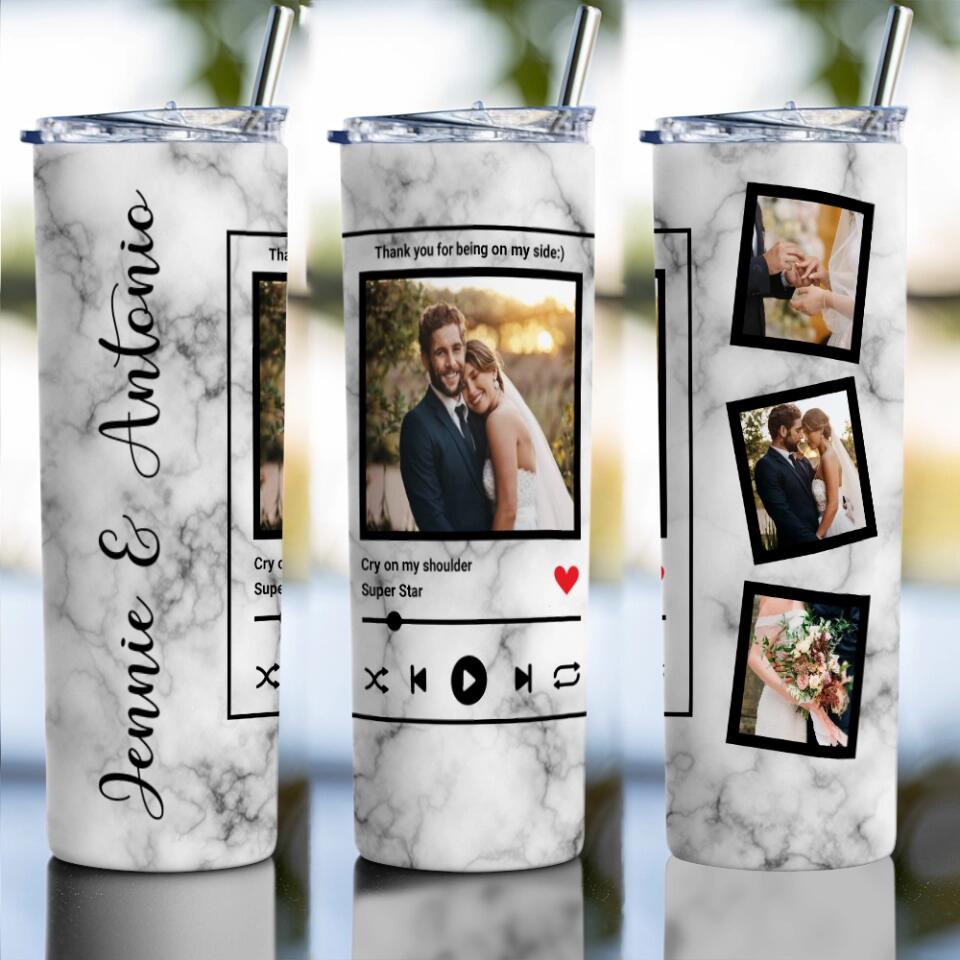 Personalized Valentine Gifts - Thanks For Being On My Side - Personalized Skinny Tumbler - Gift For Couples