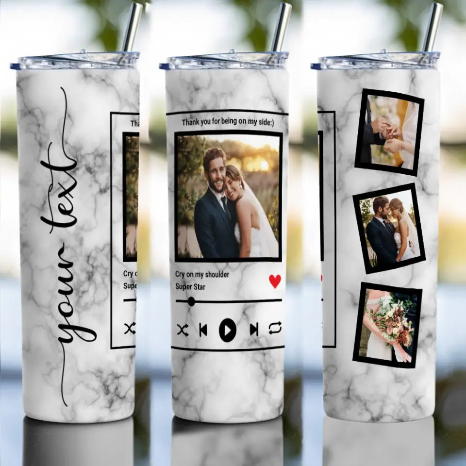 Personalized Valentine Gifts - Thanks For Being On My Side - Personalized Skinny Tumbler - Gift For Couples