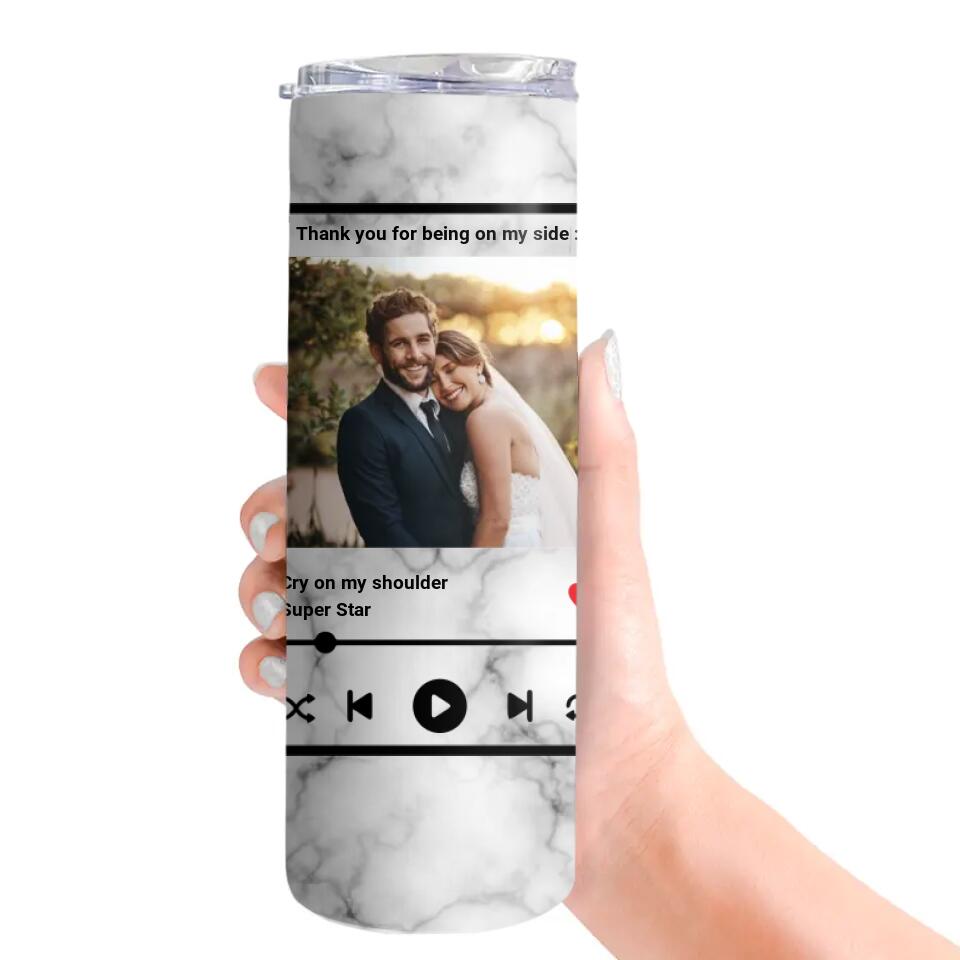 Personalized Valentine Gifts - Thanks For Being On My Side - Personalized Skinny Tumbler - Gift For Couples