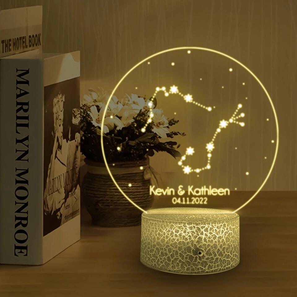 Personalized Zodiac Styles - 3D LED Light/Lamp - Personalized Names & Date - Couples Gift - Anniversary - Engagement - Valentines Day Gift - Gift for Her - Gifts for Him - 302ICNLNLL150