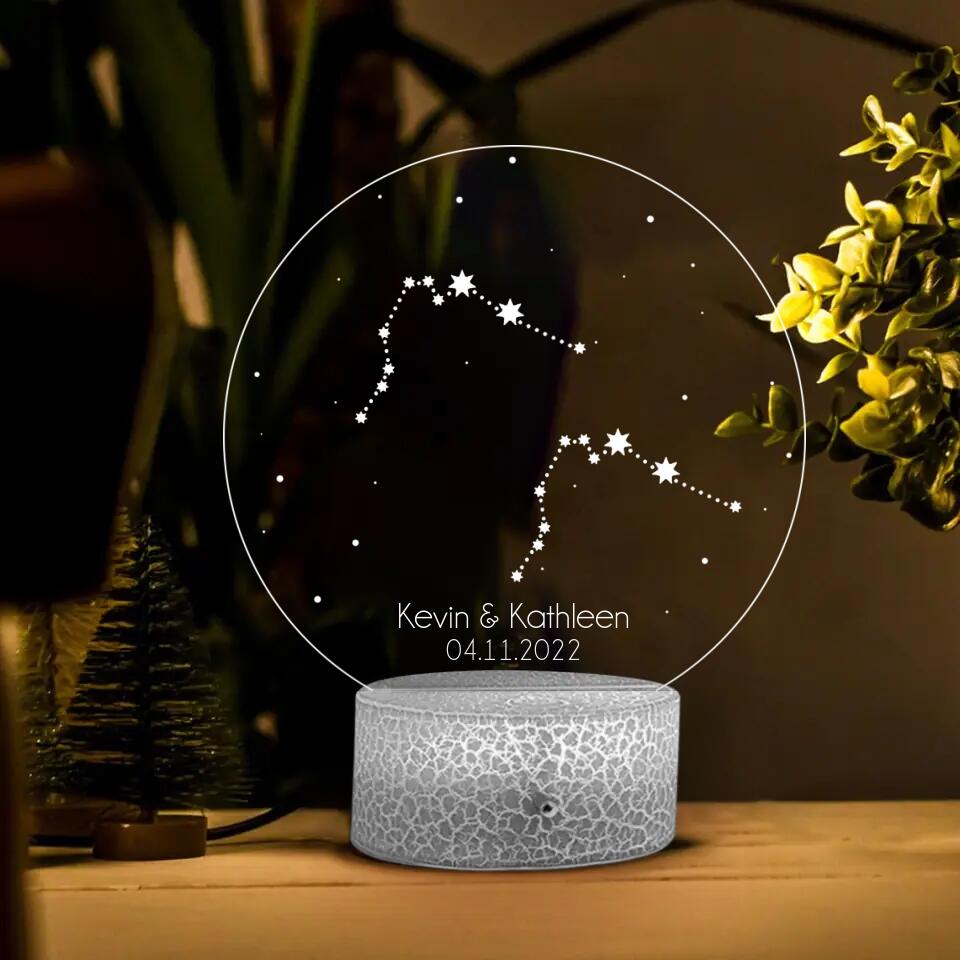 Personalized Valentine Gifts - Personalized Zodiac Styles - Perosnalized 3D LED Light/Lamp - Anniversary,Valentines Day Gift For Couple