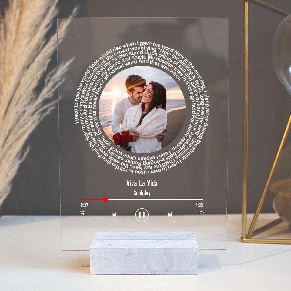 Happy Couple With Song Lyrics - Personalized Acrylic Plaque - Gift For Couple On Anniversary