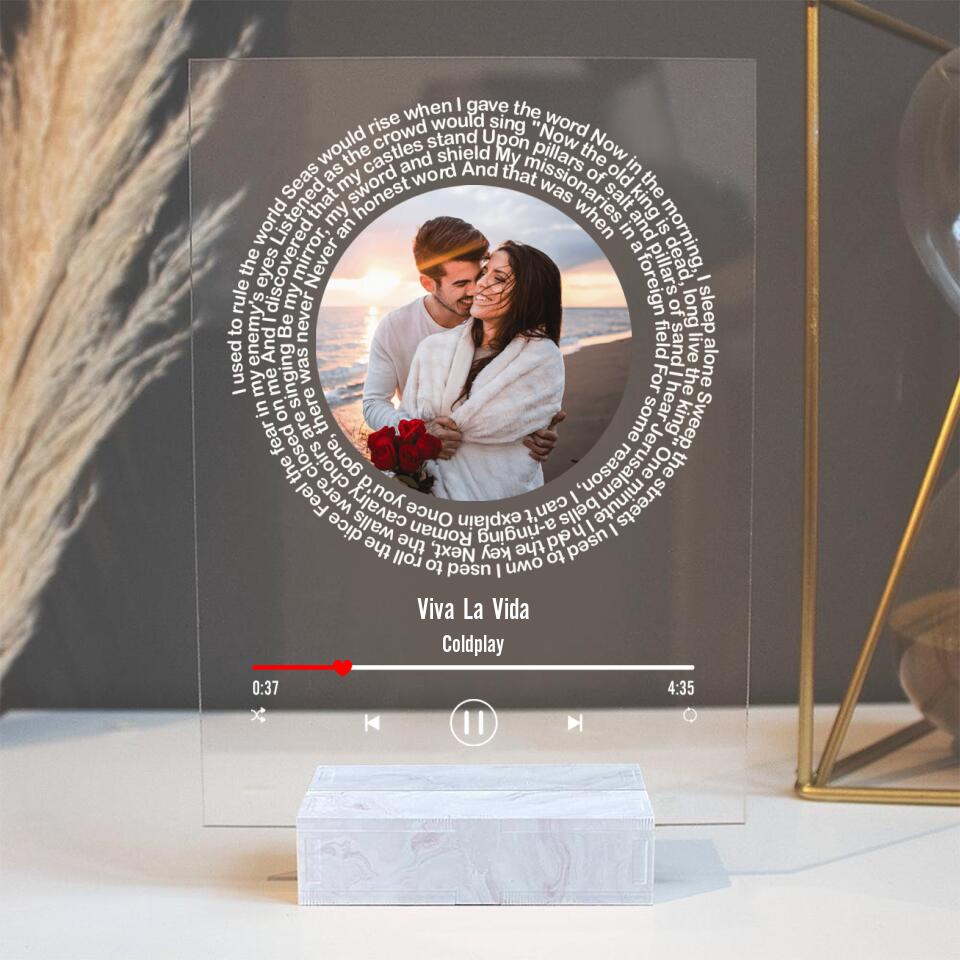 Happy Couple With Song Lyrics - Personalized Acrylic Plaque - Gift For Couple On Anniversary