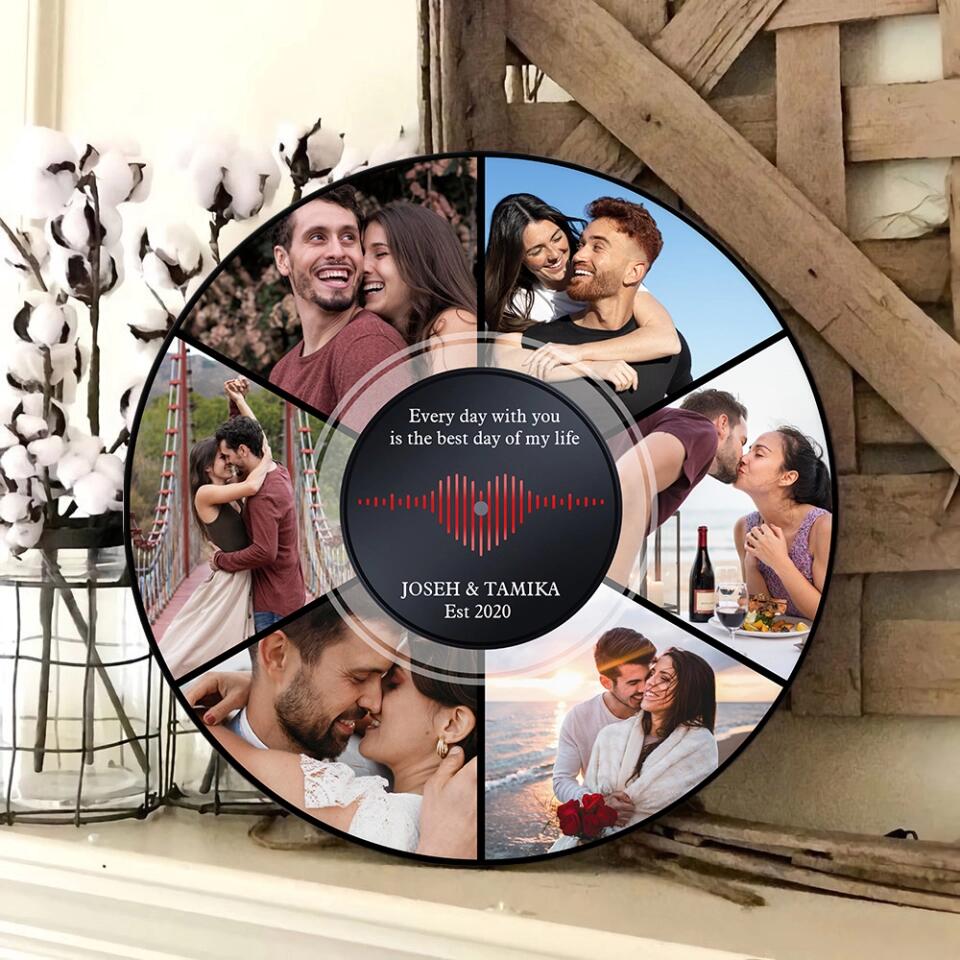 Couple Wooden Sign Every Day With You Is The Best, Personalized Round Wooden Sign, Anniversary Gifts For Couple