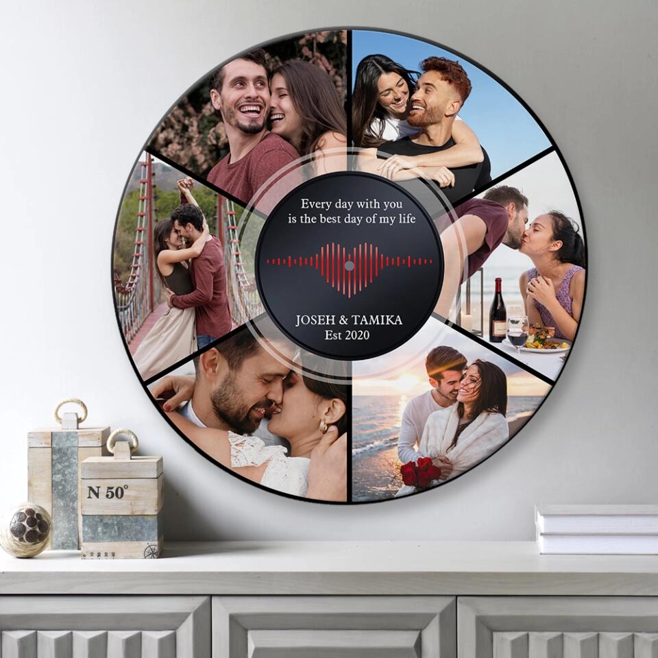 Couple Wooden Sign Every Day With You Is The Best, Personalized Round Wooden Sign, Anniversary Gifts For Couple