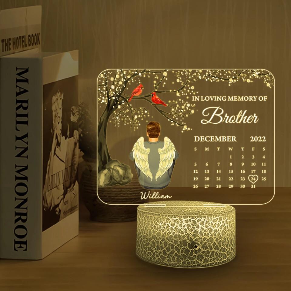 In Loving Memory of Angel In Heaven - Personalized Calendar Night Light - Memorial Gift for Loss of Dad, Grandpa, Husband