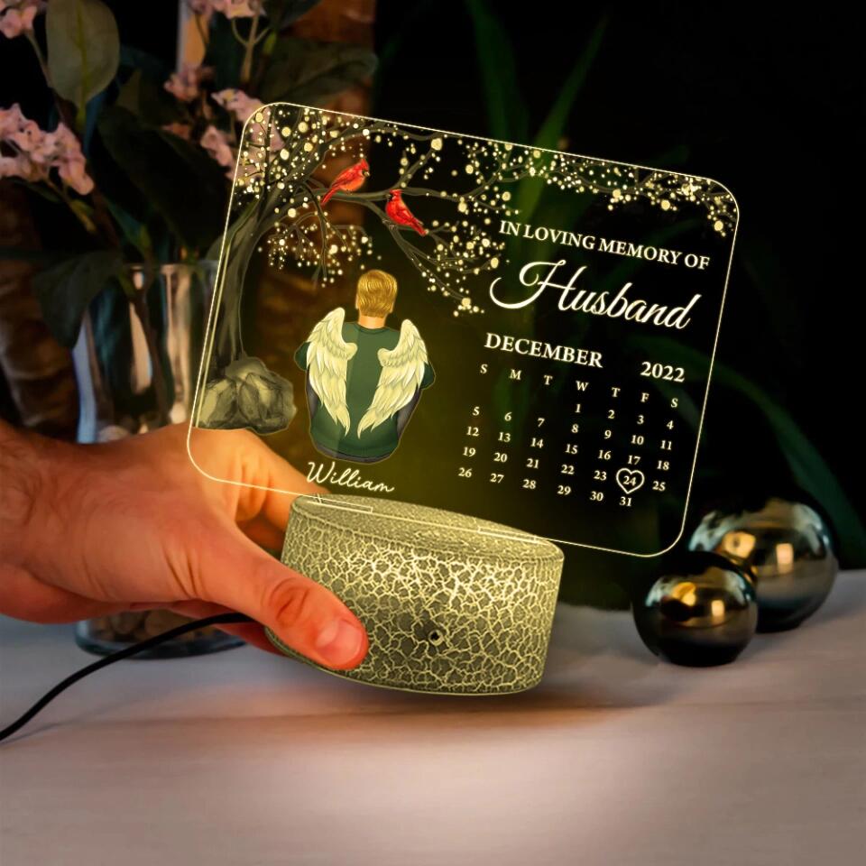 In Loving Memory of Angel In Heaven - Personalized Calendar Night Light - Memorial Gift for Loss of Dad, Grandpa, Husband