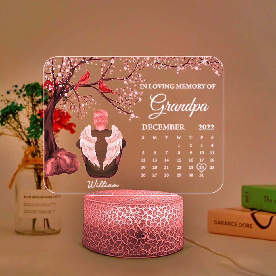 In Loving Memory of Angel In Heaven - Personalized Calendar Night Light - Memorial Gift for Loss of Dad, Grandpa, Husband