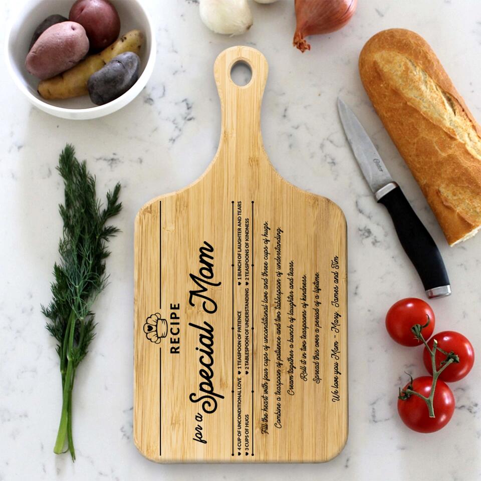 Recipe For A Special Mom - Personalized Wooden Cutting Board - Gift For Mom