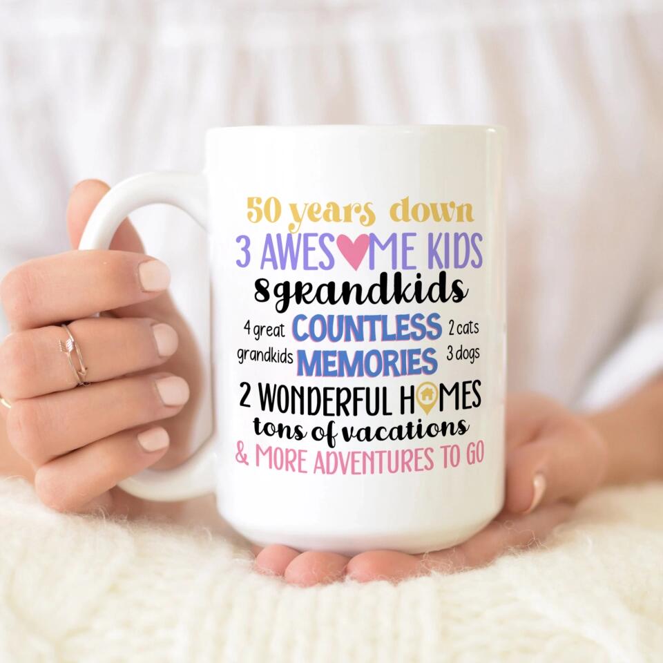 50 Years Down and More Adventures to Go Personalized White Mug