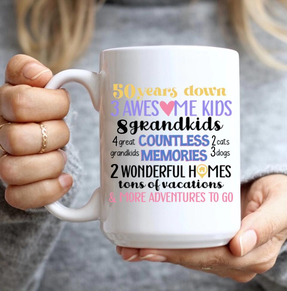 50 Years Down and More Adventures to Go Personalized White Mug