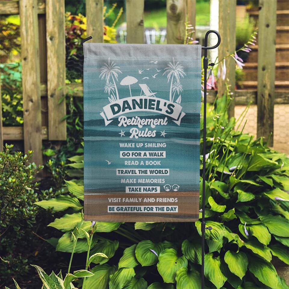 Retirement Rules Flag - Custom Name Garden Flag - Best Retirement Gifts For Grandma Grandpa Mom Dad Family - 302IHPNPFL171