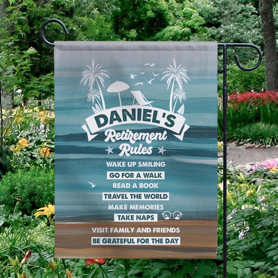 Retirement Rules Flag - Custom Name Garden Flag - Best Retirement Gifts For Grandma Grandpa Mom Dad Family - 302IHPNPFL171