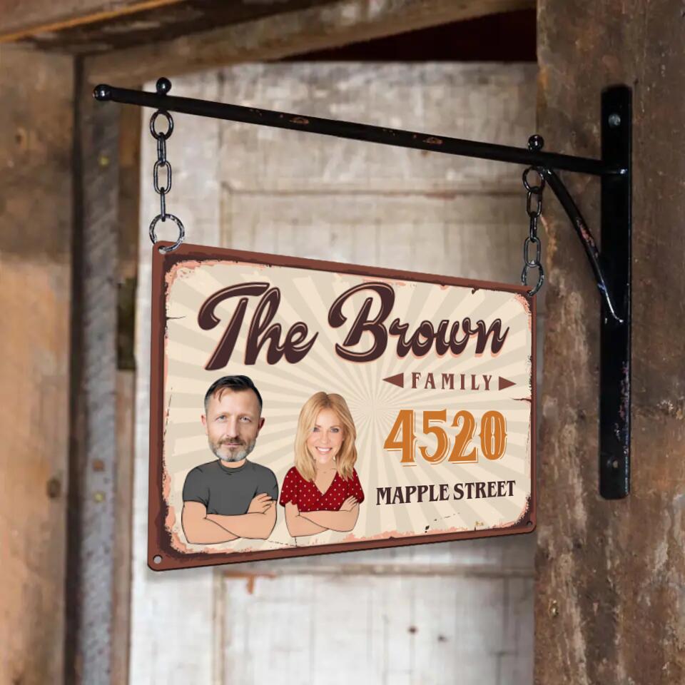 Personalized Valentine Gifts - Drawing Chibi Couple Address Sign For Yard - Housewarming Gifts - Custom Metal Sign - Anniversary Gift For Couples