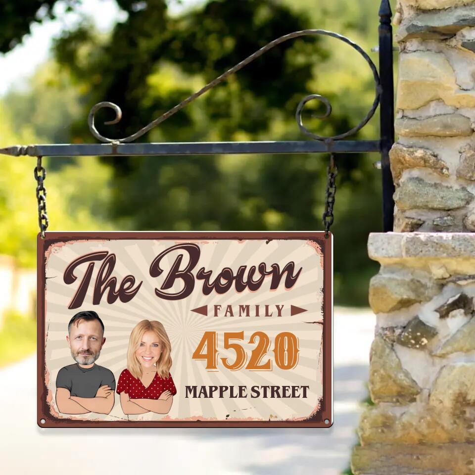 Personalized Valentine Gifts - Drawing Chibi Couple Address Sign For Yard - Housewarming Gifts - Custom Metal Sign - Anniversary Gift For Couples