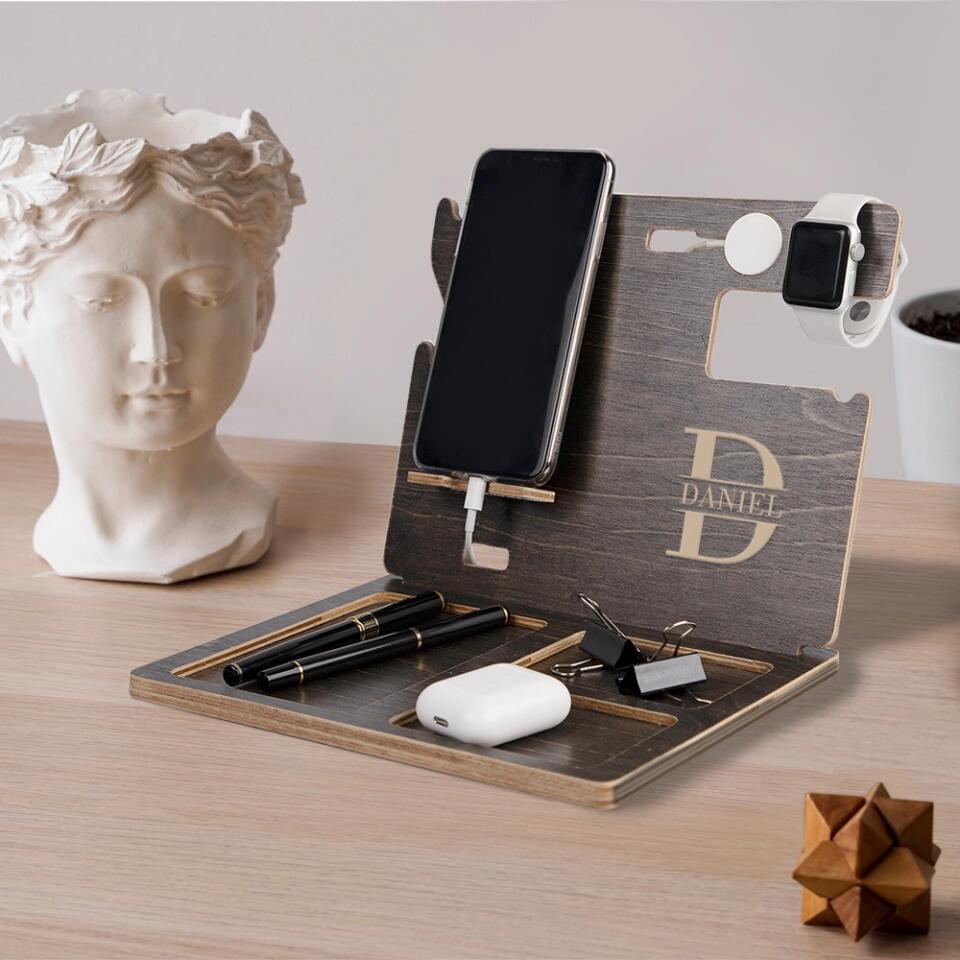Custom Monogram Letter & Name Wooden Docking Station