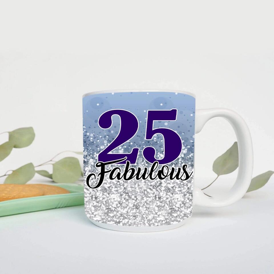 25 and Fabulous Pastel Color - Personalized White Mug - 25th Birthday Gift