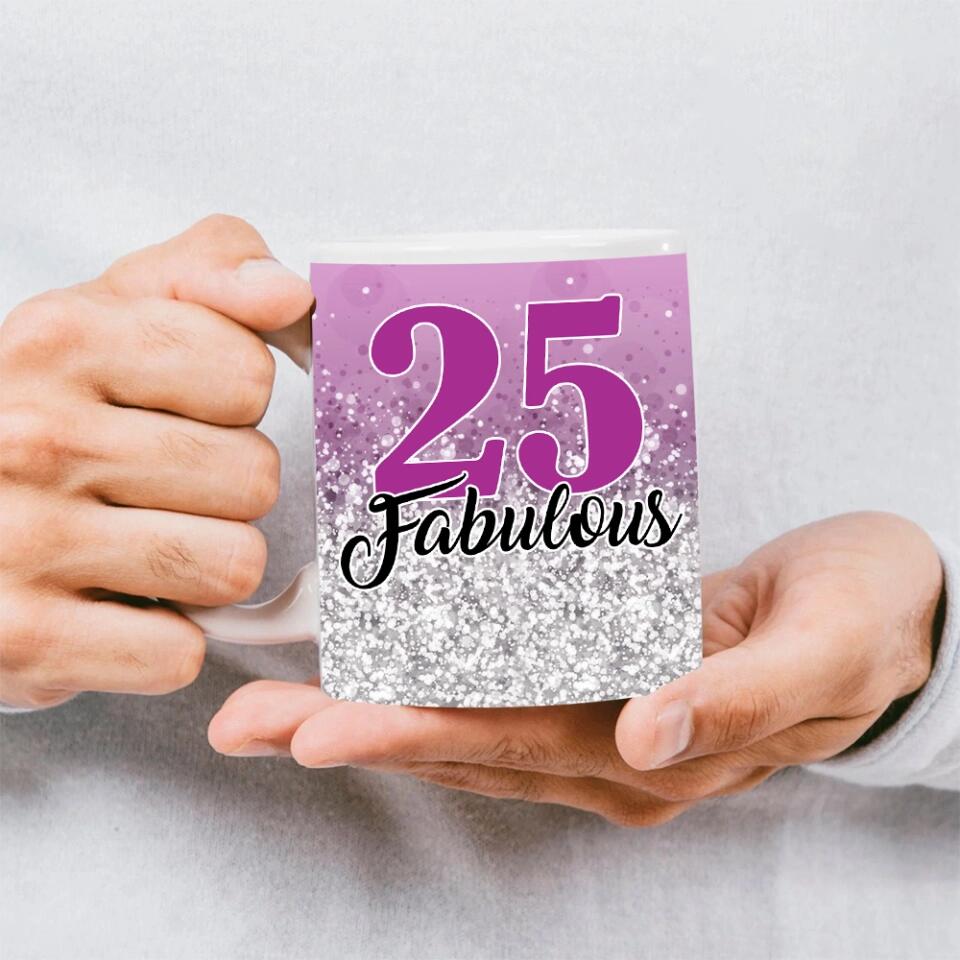 25 and Fabulous Pastel Color - Personalized White Mug - 25th Birthday Gift