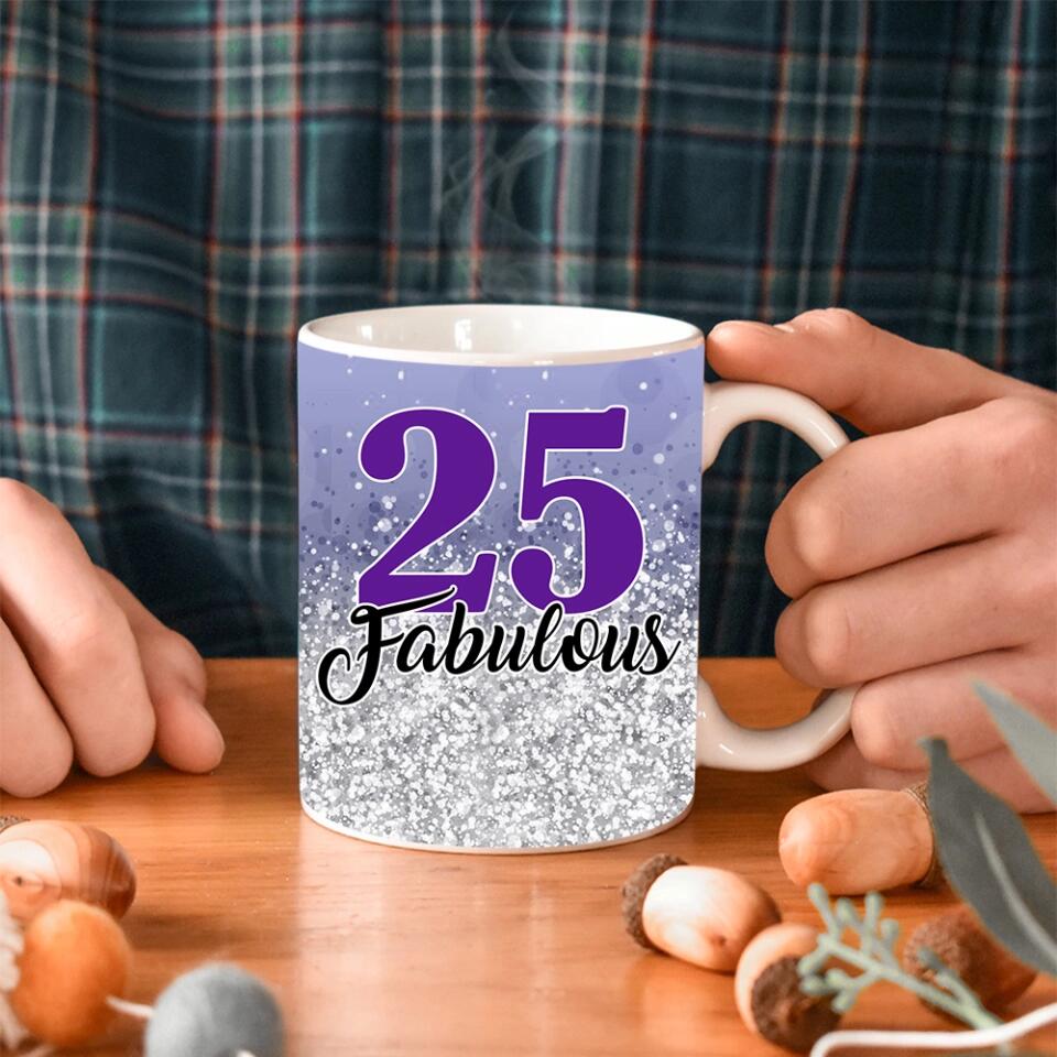25 and Fabulous Pastel Color - Personalized White Mug - 25th Birthday Gift