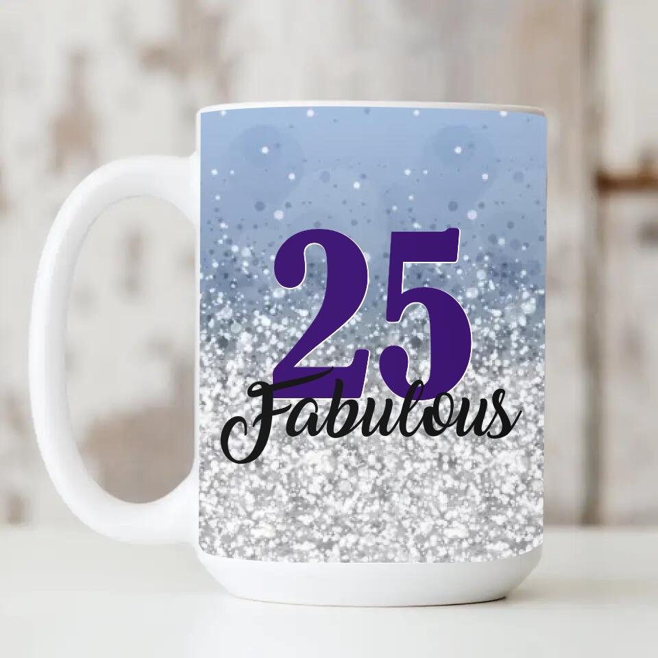 25 and Fabulous Pastel Color - Personalized White Mug - 25th Birthday Gift