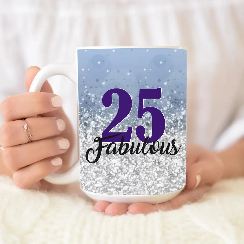 25 and Fabulous Pastel Color - Personalized White Mug - 25th Birthday Gift
