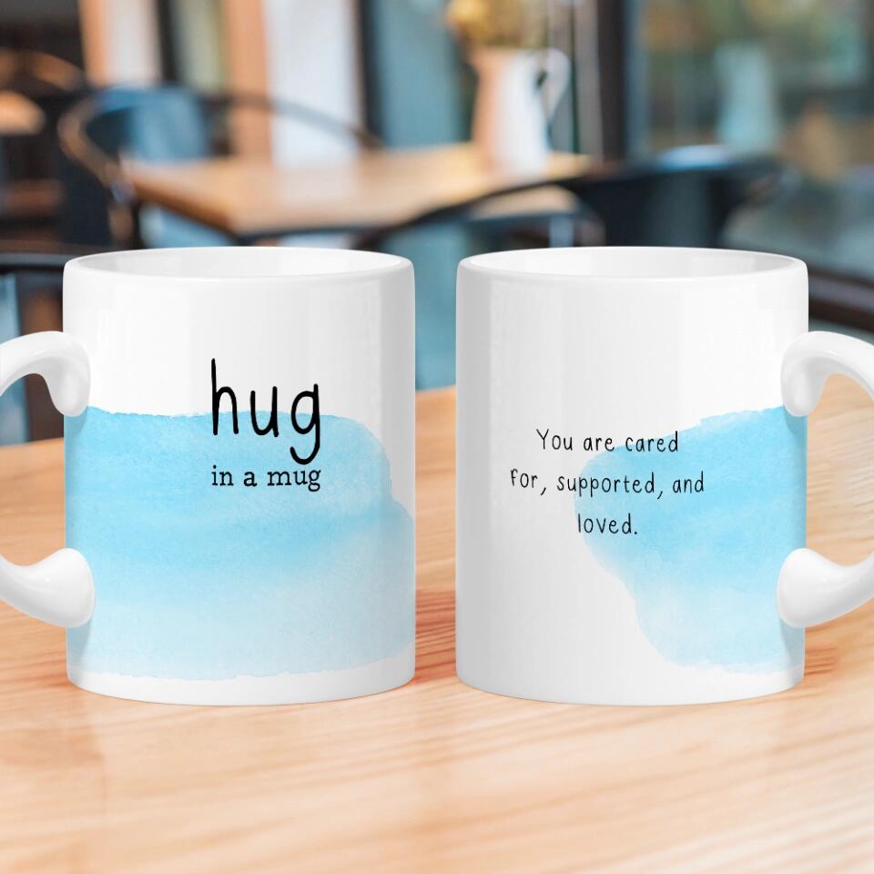 Hug in a Mug You Are Cared For Custom Mug Pastel Watercolor Anniversary Gift