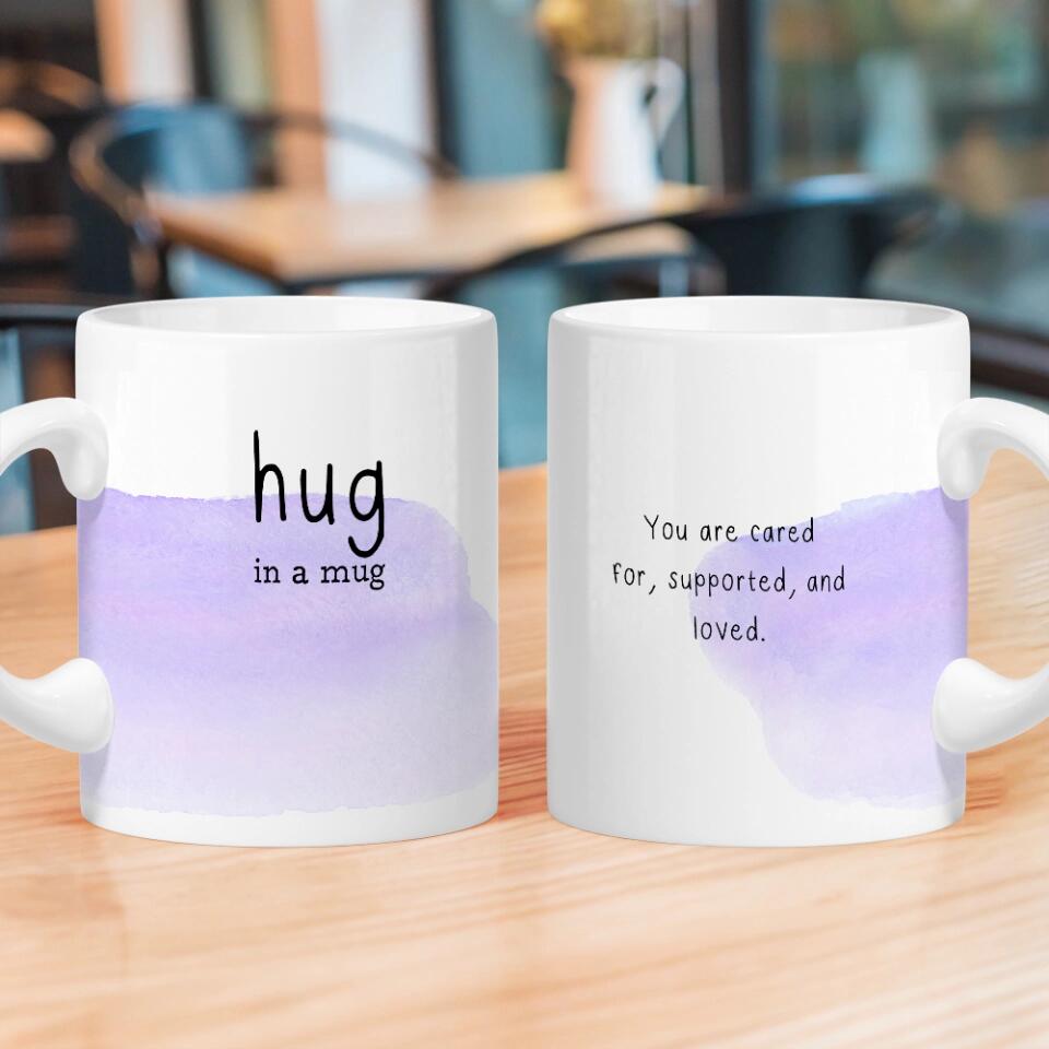 Hug in a Mug You Are Cared For Custom Mug Pastel Watercolor Anniversary Gift