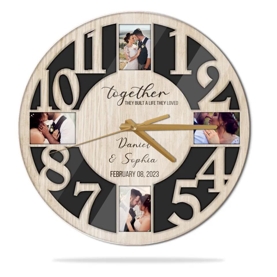 Together They Built A Life They Loved - Personalized Upload Photo Wall Clock - Gift For Couple On Anniversary