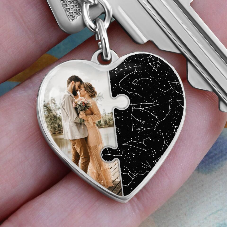 Custom Map And Photo Keychain And Heart Necklace Anniversary Gift For Her