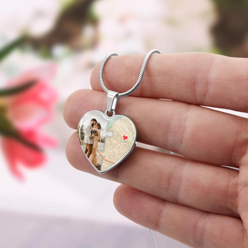 Custom Map And Photo Keychain And Heart Necklace Anniversary Gift For Her
