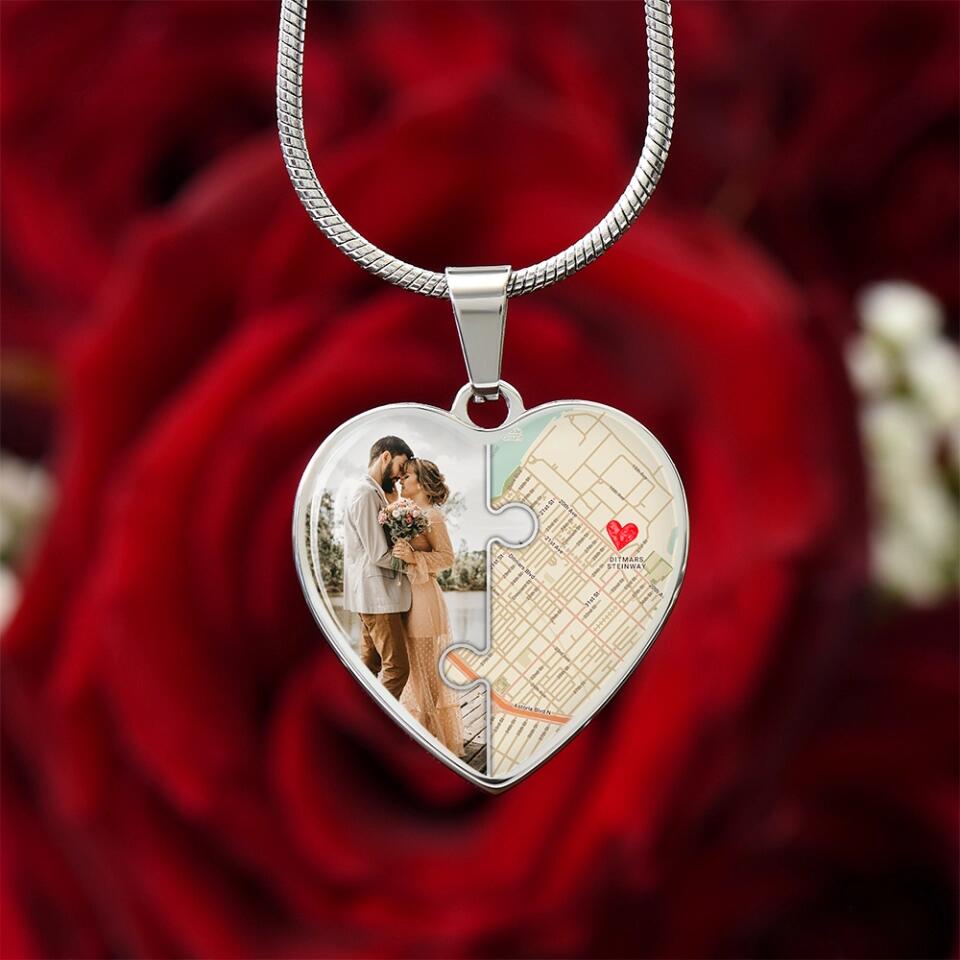 Custom Map And Photo Keychain And Heart Necklace Anniversary Gift For Her
