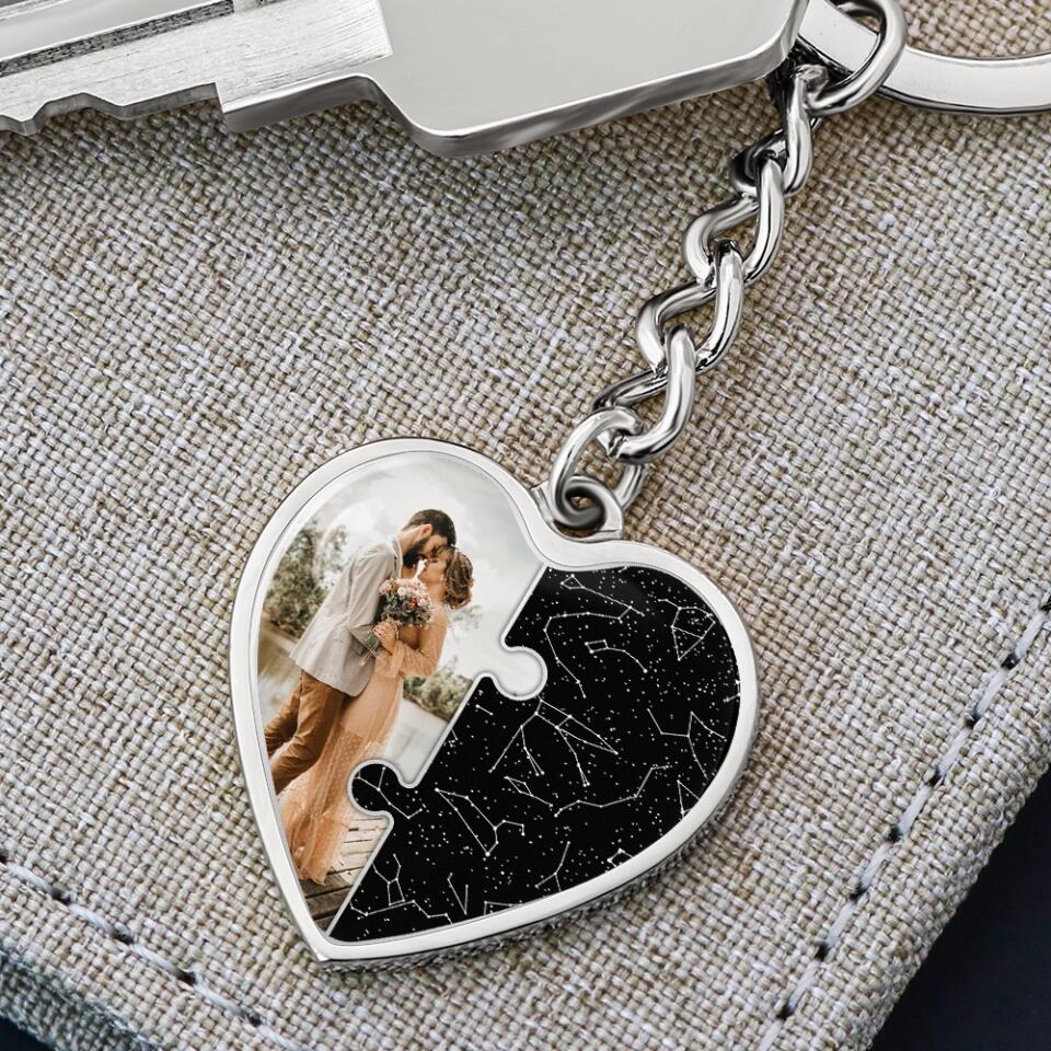 Custom Map And Photo Keychain And Heart Necklace Anniversary Gift For Her