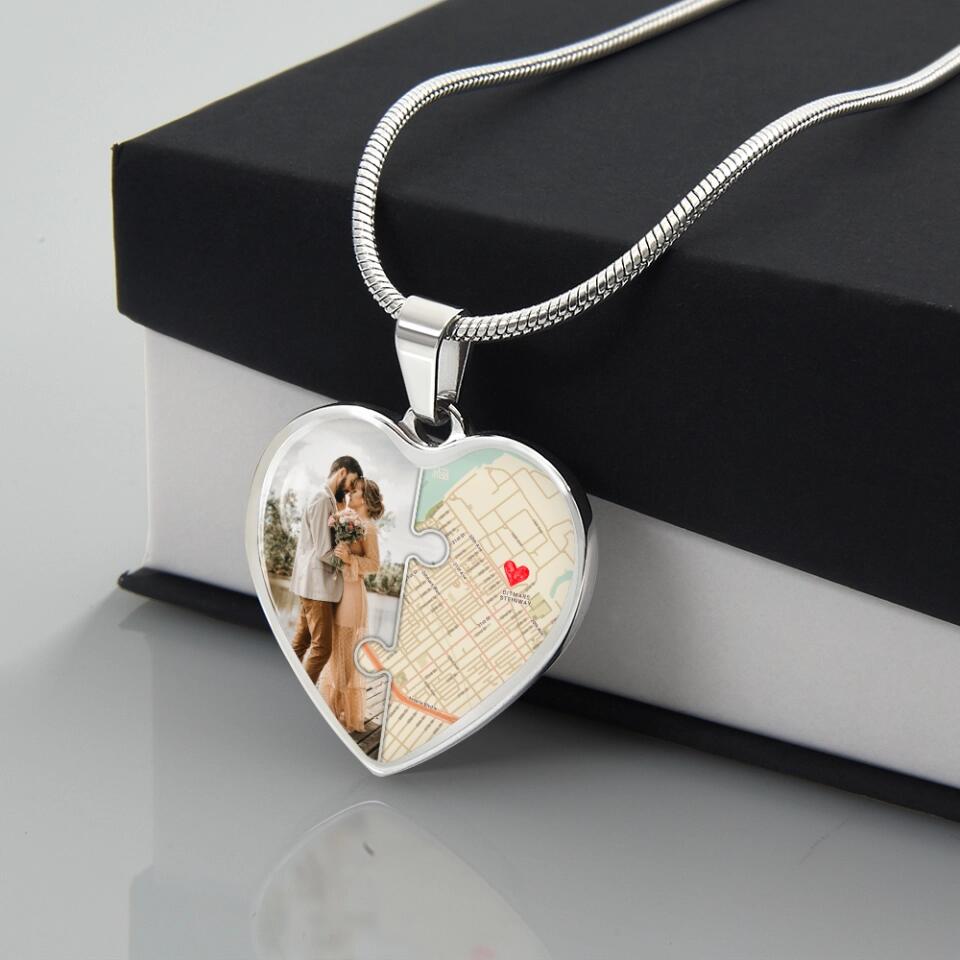 Custom Map And Photo Keychain And Heart Necklace Anniversary Gift For Her
