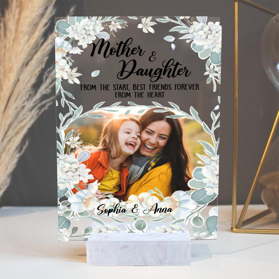 Mother Daughter Friend Forever White Flower Theme Personalized Acrylic Plaque