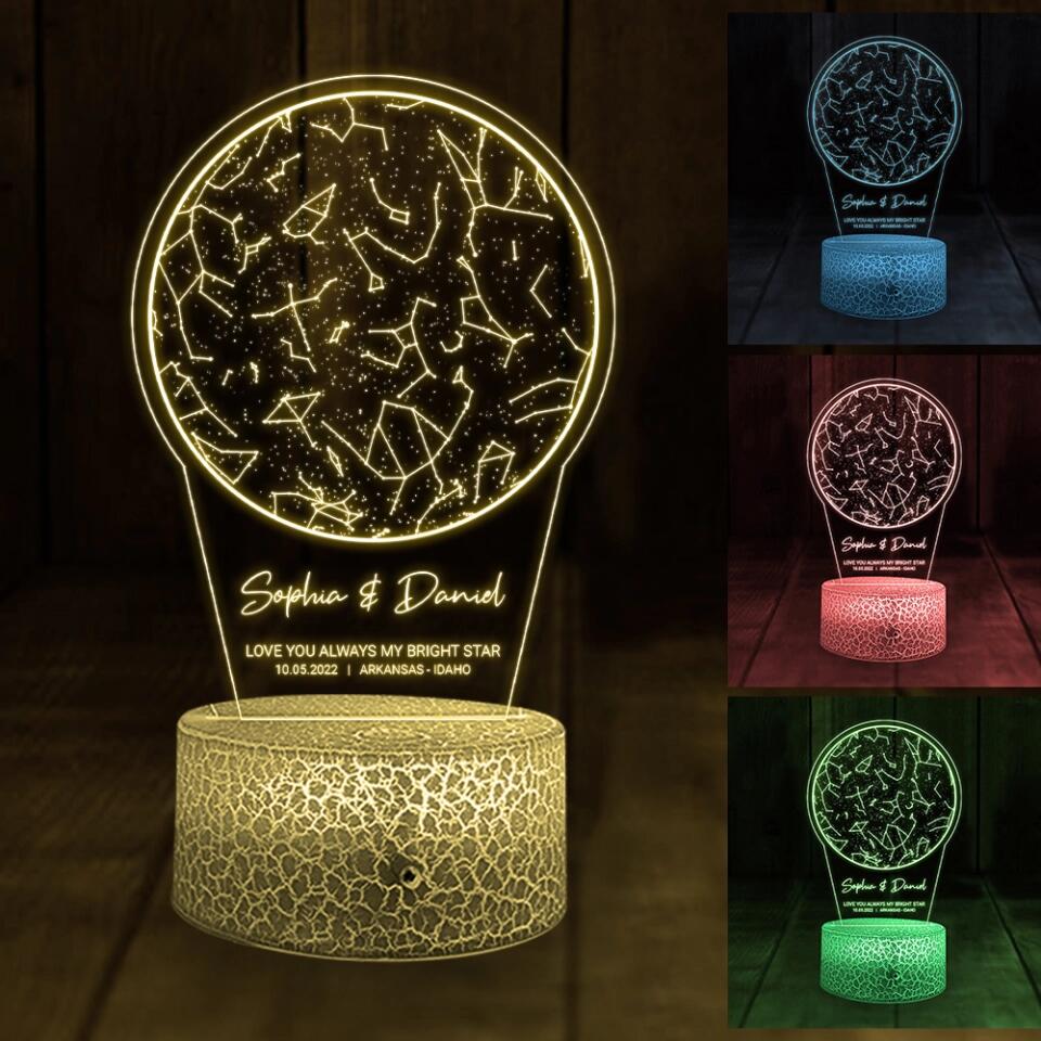 Love You Always My Bright Star - Custom Star Map 3D Led Light - Anniversary Gift