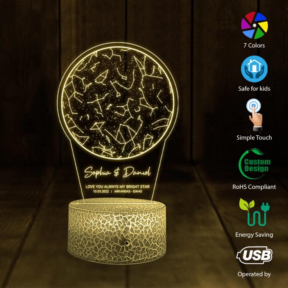 Love You Always My Bright Star - Custom Star Map 3D Led Light - Anniversary Gift