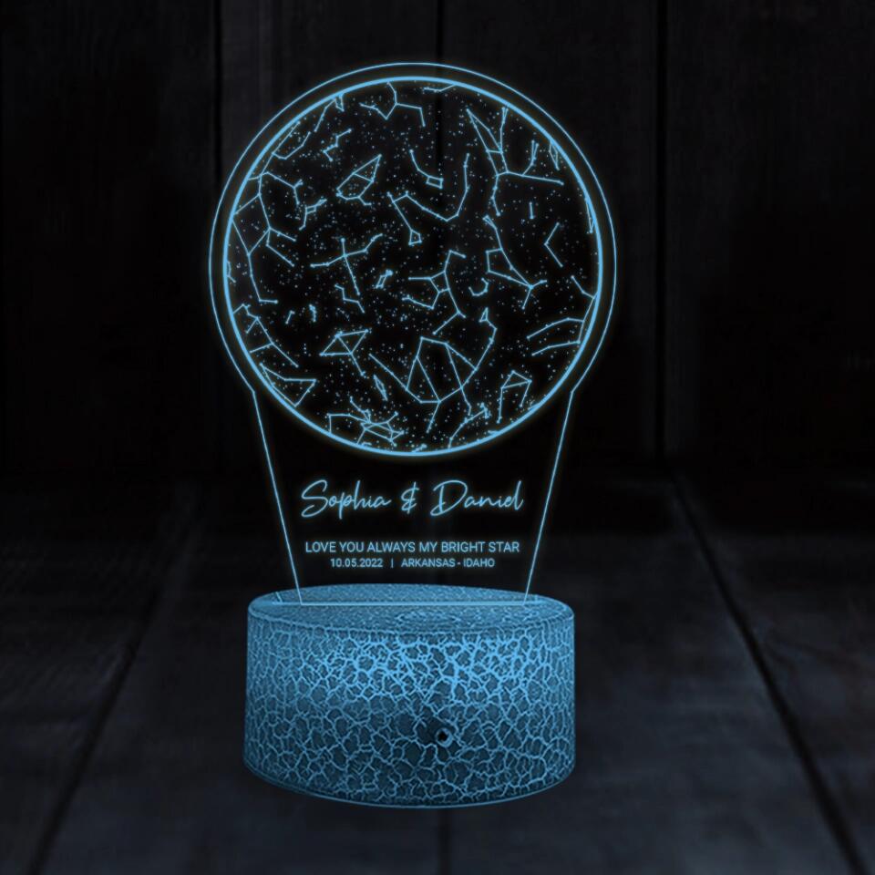 Love You Always My Bright Star - Custom Star Map 3D Led Light - Anniversary Gift