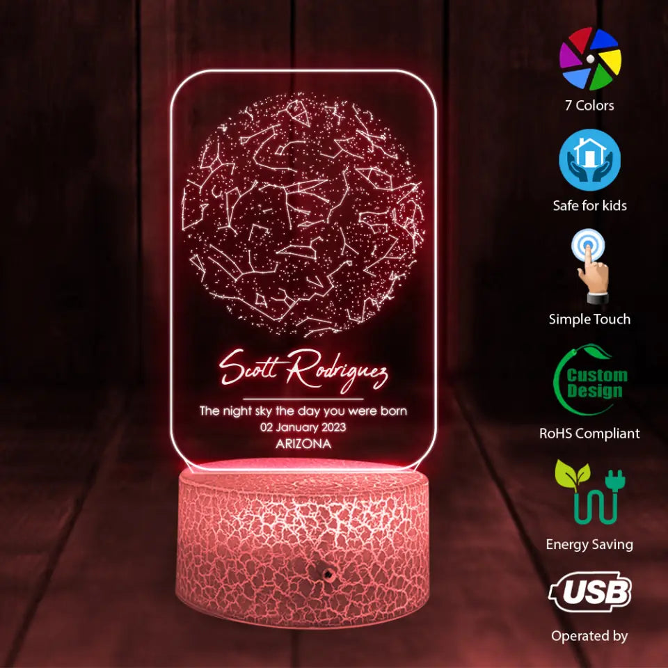 The Night Sky The Day You Were Born - Personalized 3d LED Light - Gift For Family