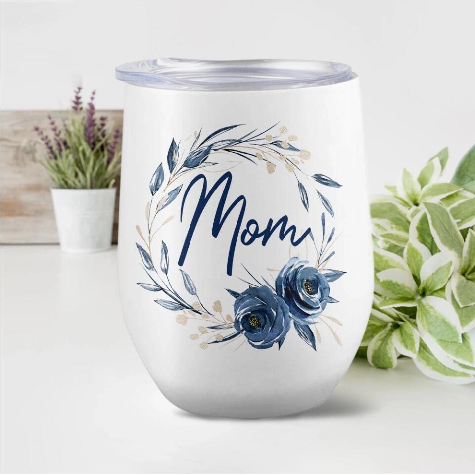 Mom Wreath with Photo - Personalized Wine Tumbler