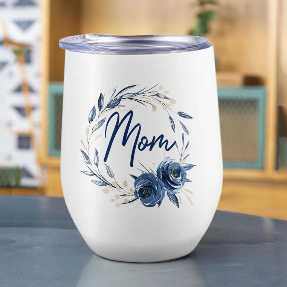 Mom Wreath with Photo - Personalized Wine Tumbler