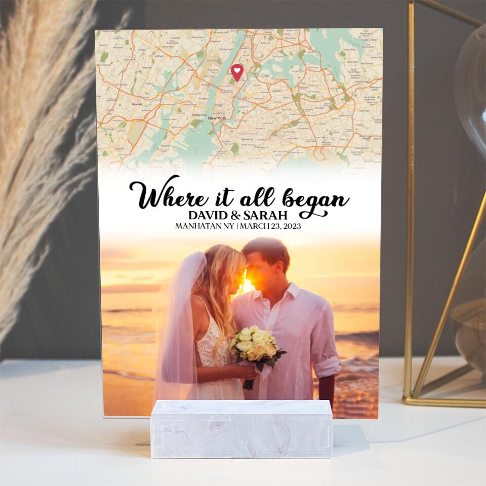 Where It All Began With Retro Map Custom Acrylic Plaque Anniversary Gift For Couples