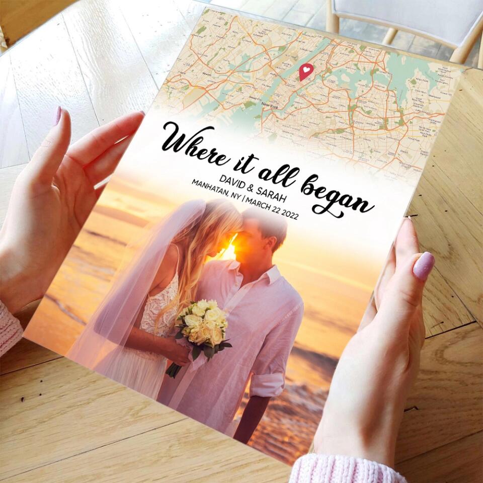 Where It All Began With Retro Map Custom Acrylic Plaque Anniversary Gift For Couples