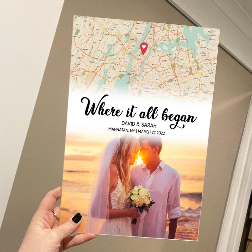 Where It All Began With Retro Map Custom Acrylic Plaque Anniversary Gift For Couples